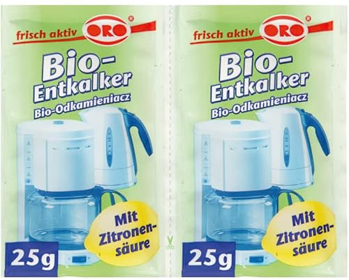 Bio - Entkalker (2 x 25g) zur schnellen Reinigung von Kaffeemaschinen, Wasserkochern, Espressomaschinen, Ökologischer Kalk Entferner