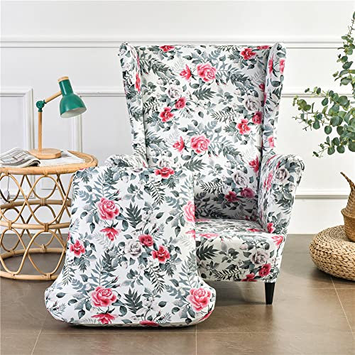 Highdi 2-Teilig Ohrensessel Überzug, Sessel-Überwürfe Ohrensessel Luxuriös Rose Drucken Schonbezüge Bezug Sesselhusse Strandmon Tiger Stuhlbezug mit Armlehne Hohe Rückenlehne (Olivgrün)