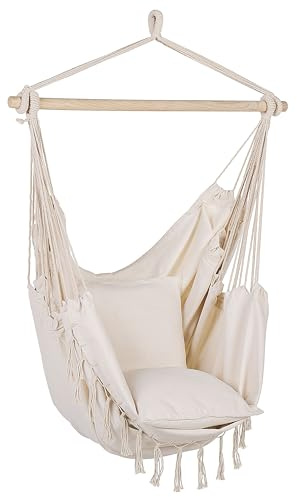 Silla Colgante de algodón poliéster Beige Columpio Hamaca Boho Interior Exterior Bonea