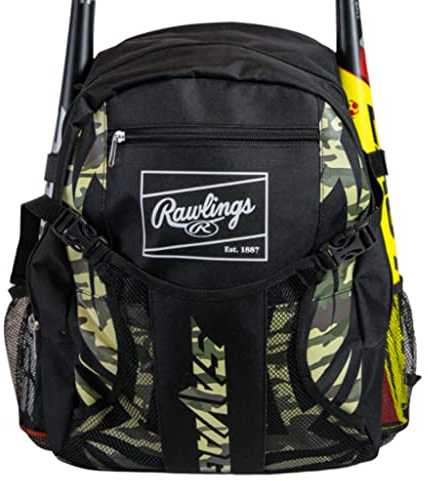 Rawlings Savage Rucksack Ausrüstungstasche, T-Ball, Baseball, Softball, Schwarz/Camo
