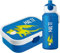 4youDesign SET: blaue Brotdose mit Fächern & Trinkflasche -Drache- personalisiert mit Namen I Geschenkidee für Jungen & Mädchen I Schule & Kindergarten