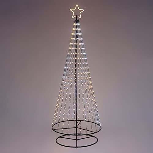 Magie di Natale Albero Conico luminoso ripiegabile con gocce di luce da esterno (200 cm, Bianco Caldo)
