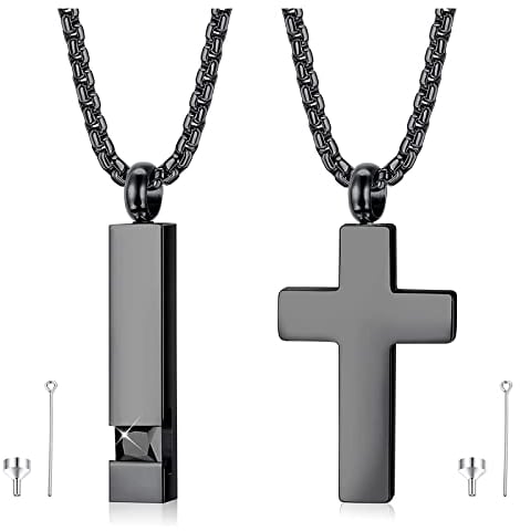 Milacolato 2 Stück Urnen Ketten für Asche Feuerbestattung Memorial Edelstahl Kreuz Würfel Halskette Anhänger mit Zirkonia Intarsien Andenken Halskette Länge 56CM