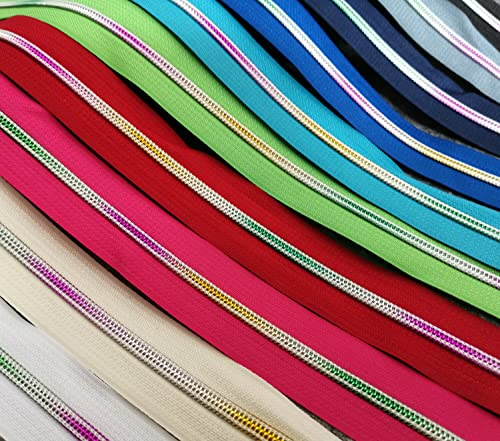 Jajasio Endlosreißverschluss 5mm Regenbogen laufschiene grün 5 Meter Reißverschluss Meterware