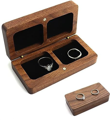 Fengguock Ringschatulle aus Walnussholz, Ringbox Hochzeit Holz, Quadratische Ringschatulle, Ringschatulle, Ringträgerbox, Holz Ehering Box für Weihnachten, Vorschlag Hochzeit Verlobung Geburtstags