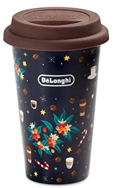 De'Longhi DLSC075 Tasse thermique pour boissons chaudes et froides, thermos en céramique à double paroi, bouchon antidérapant en silicone, capacité 300 ml, Marron