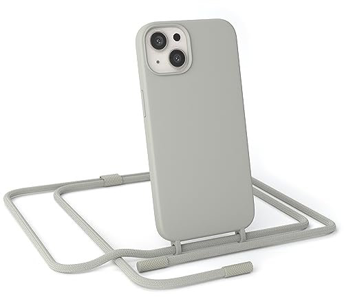 EAZY CASE - Handykette Silikon Premium kompatibel mit iPhone 13 Handyhülle mit Umhängeband, Handykordel mit Schutzhülle, Silikonhülle, Hülle mit Band, Kette für Smartphone, Taupe