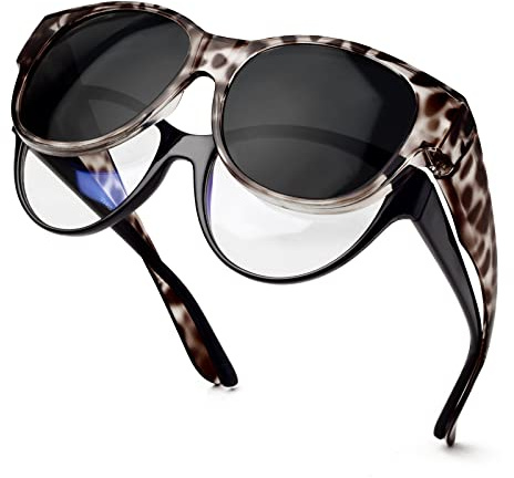 Face Shadow Polarisiert Überzieh Sonnenbrille über Normale Brille UV400 | Übergroß Überbrille für Brillenträger, für Damen Herren Unisex, Ultra Leicht für Fahren, Radfahren, Sport und Freizeit，Rund