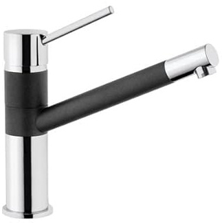 Mitigeur évier Camper et Caravan, robinet cuisine bec pivotant Argo robinets, robinet deux couleurs chrome et noir mat, flexible raccordement J.G., modèle lecce SP2765CR/04
