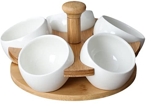 NJCORE Bandeja Giratoria For Aperitivos, Bandeja For Servir Condimentos, Cuencos De Cerámica For Aperitivos con 5, Cuencos For Contenedores De Bandeja De Verduras For Aperitivos, Frutas, Nueces