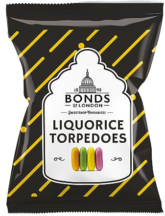 Bondds Liquorice Torpedoes | Colourful Sugar coated | All Time Favourite | No Artificial Colour | 120g | (Pack of 6)