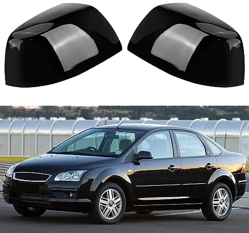 1 Paar Spiegelabdeckungen Ersatz für Ford Focus MK2 2005-2007 (3/5 Door), Auto Spiegelkappen Außenspiegel Rückspiegelkappe Seitenspiegel Abdeckungen, Außenspiegelgehäuse glänzend (Schwarz)