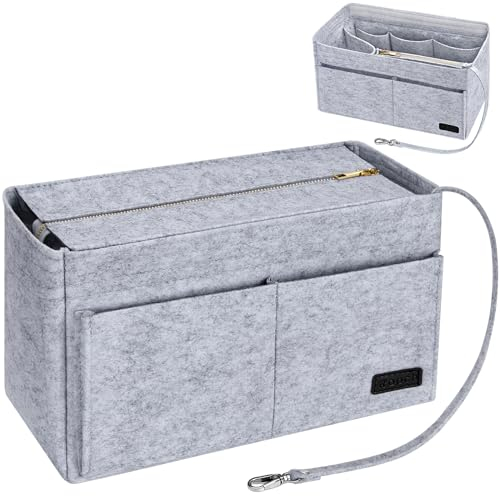 Ropch Handtaschen Organizer, Filz Taschenorganizer für Frauen Handtasche, Tote Bag Organizer mit Abnehmbare Reißverschluss-Abdeckung,Grau-XL