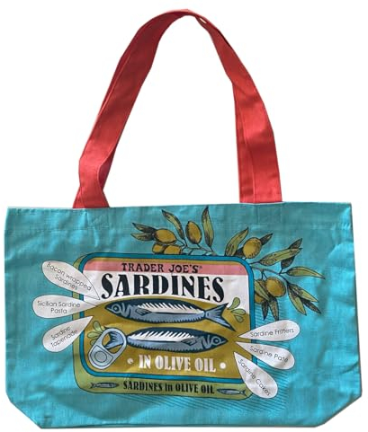 JSEVEN TJ Sardine-Tasche, wiederverwendbare Einkaufstasche, strapazierfähig, 100 % Baumwolle, verstärkt an den wichtigsten Belastungspunkten