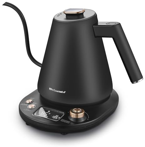Elite Gourmet Hervidor eléctrico digital EKT3001, 1 litro, interior de acero inoxidable 304, temperatura programada, función de conservación en caliente, inalámbrica, base de 360°, apagado automático