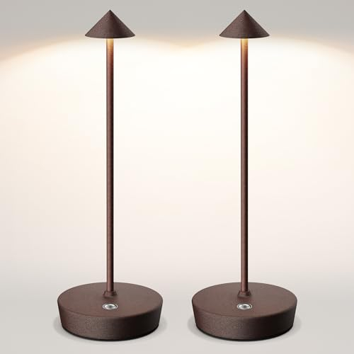 SLSMD Tischlampe Kabellos IP54 Led Outdoor Lampe 6000mAh Akku Camping Schreibtischlampe Aufladbar Nachttischlampe Touch Dimmbar in 3 Farben Tischleuchte für Innen/Außen (2 Rost)
