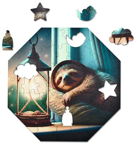 Milliwood Holzpuzzle - Simon Sloth - 46 Teile - Puzzle Winter ab 4 Jahren - Mandala Puzzle für Erwachsene und Kinder - Jigsaw Puzzle aus Holz 29x29 cm - Puzzle Natur mit Holz Geschenkbox