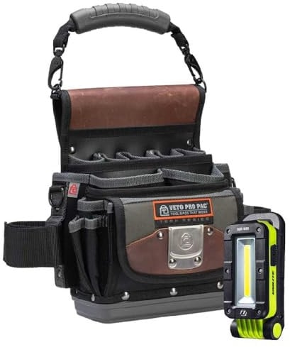 Portable Service Tool Pouch TP5B Toolbag with 500 Lumen Inspection Light | 5 litre | Professional Tradesman Heavy Duty Tool Belt | Unilite & Veto | Black Waterproof