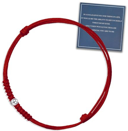 FANCIBAND Bracciale Portafortuna Filo Rosso del Destino, Braccialetto in Corda Intrecciata Fatto a Mano con Perline d'argento 925, Bracciale Amicizia Regolabile, Regalo per la Famiglia-Rosso Scuro