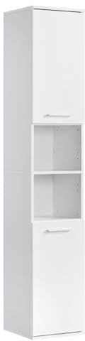 mokebo® Bad Hochschrank in Weiß 'Der Kapitän', Badezimmerschrank schmal oder Badschrank, auch als Badezimmerhochschrank & Badregal Badezimmer aus Holz in 180x33x34 (HxBxT in cm)