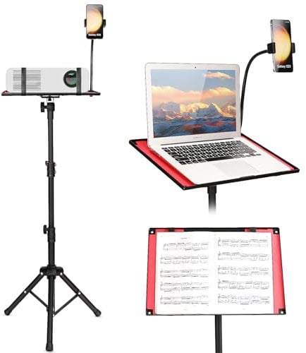 Laptop & Projector Tripod Stand - Lectern Podium with Elastic Belts & Fixed Sponge Pads - Portable Music Stand DJ Racks 60-115cm Perfect for Movies, Office, Home Studio