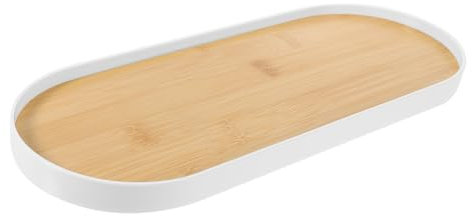 CHILDWEET Plateau De Rangement Ovale Bambou Pour Salle De Bain Plateau Multi-usage Et Résistant Pour Cosmétiques Bijoux Parfums Et Accessoires Décoratif Blanc