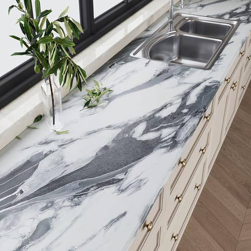VEELIKE Thicken Grey Silver Marble Wallpaper Matte Marble Vinyl Wrap for Kitchen Worktop Covering Vinyl Self Adhesive Contact Paper for Furniture Bathroom Counter Top Waterproof 40cm×300cm