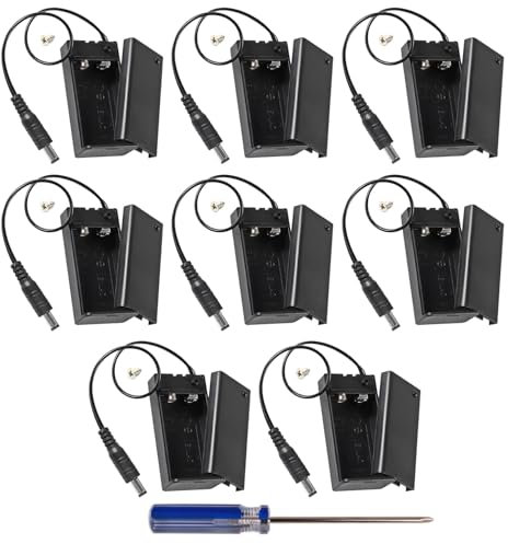 GTIWUNG 8 Piezas 9V Soporte de Batería, 9V Portapilas de Plástico, con Encendido/Apagado + Enchufe de CC de 2,1x5,5 mm, 9V Caja de Batería, con Tornillo y Destornillador
