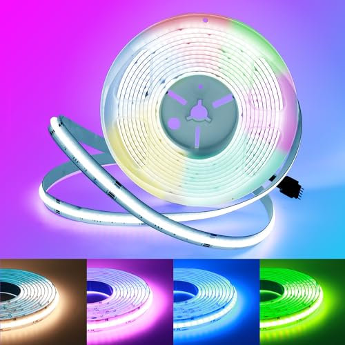 Arotelicht COB LED Streifen RGBW 24V 5M, LED Strip RGB Warmweiß dimmbar 5pin Lichterkette Hohe Dichte 784LEDs/M 12mm Breite Multicolor IP20 für Schlafzimmer Küche Home Innendekoration ohne Adapter