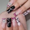 AEGYPIUS Star Press on Fingernails, Star, Pearl, Heart Shape, Print on Nails, Y2K Acrylic Nail Press, Pink and Black, French Tip, Almond, False Nails, Nail Glue for Women (Sta