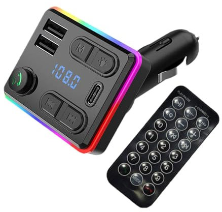 Adaptador de Coche Transmisor, Reproductor de Música MP3 para Coche - Cargador de Coche USB para Reproductor MP3 con Mando a Distancia | Receptor Adaptador de Audio USB Tipo C +, se Adapta a