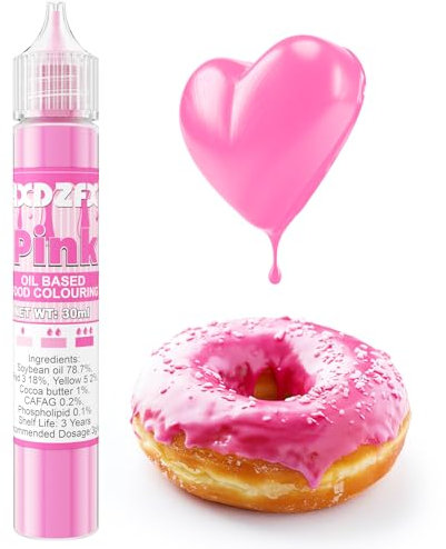 Pink Oil Based Food Colouring - Concentrated Chocolate Colouring For Cream Cakes, Baked Cake Decoration, Chocolate, Candy, Icing, Ice Cream, Doughnuts, Biscuits - 30ml