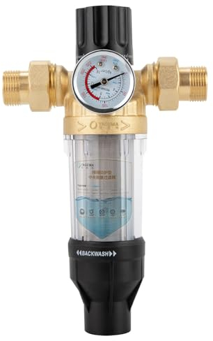 Rückspülfilter Leitungswasserfilter 3/4 Druckmesser Ausspülbarer Feinfilter für Brunnenwasserschlauch-Sedimentfilter Wiederverwendbare