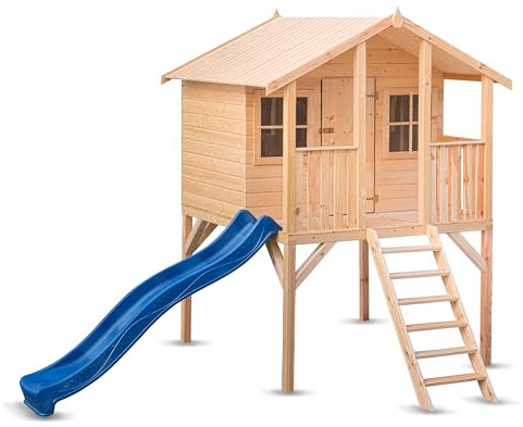 Wood&Play Borys Maison de Jeu pour Enfants - Bricolage Facile à Assembler - Construction sûre, Robuste et Durable - Bois - Matériau Inoffensif et renouvelable - 180x295cm + Toboggan