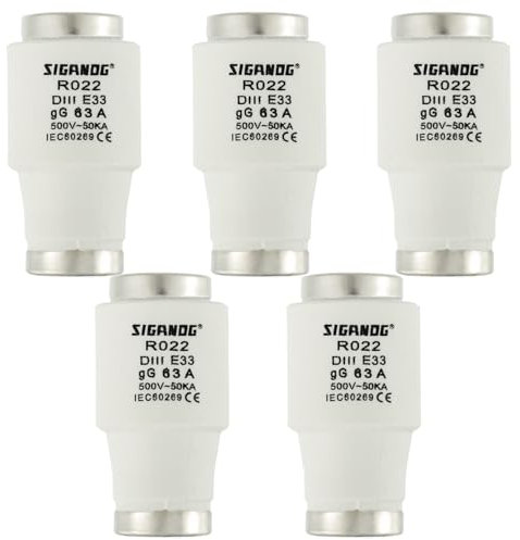 SIGANDG Neozed-Sicherungseinsätze, Ceramic DIII Sicherung gG-Typ 63A 500VAC, ür Kabel und Leitungsschutz, 5 Stück