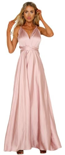 Jamron Femme Elégant Col en V Profond Robe Satin de Soirée Multi Way Robe Portefeuille Robe de Bal Maxi Longue Rose SN0703227 S