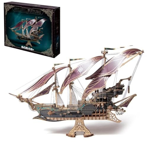 Kisss 3D Holzpuzzles, Piratenschiff 3D mechanischer Modellbausatz 3D Puzzle Holzbausatz, Modellbaukasten, Holzmodellbausätze für Erwachsene DIY Handwerk Festival Geschenke (lila)