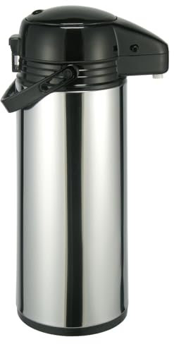 Gravidus Edelstahl Pumpkanne Airport - 1,9 Liter Kapazität, Doppelwandige Isolierung, Integrierter Pumpmechanismus, Silikonring für Tropfschutz, 35,5 cm Höhe