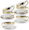 Lot de 6 tasses à thé et soucoupes (200 ml) avec bord doré, en porcelaine, cappuccino, moka, tasse à expresso, service à café, blanc