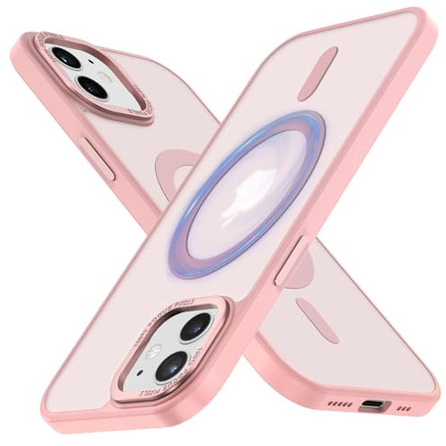 Cokwi Magnétique Coque pour iPhone 12, 12 Pro (6,1 Pouces), Compatible with MagSafe Antichoc Ultime – Magnétisme Puissant et Protection Militaire -Etui Translucide Mat - Rose
