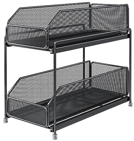 Sunicon Cestello portaoggetti Estraibile a 2 Livelli, ripiano Estraibile Scorrevole sotto Il lavandino, cassetto in Rete Scorrevole, Adatto per dispensa e scrivania, Bagno,Organizer Armadio per Bagni