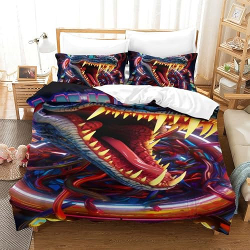 ShoraSlvan Schlange 3D Gedruckt Bettwäsche-Set 3 Teilig Bettbezug Mit Kissenbezug Soft Microfaser Luxus Modern Mit Reißverschluss Für Erwachsene Und Kinder Single(140x200cm)