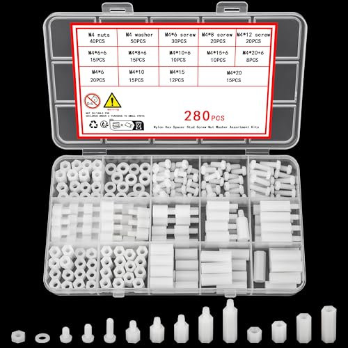 Ewwtrey 280 Pièces M4 Mâle Femelle Entretoise en Nylon Blanc, Hex Entretoise Vis Écrou Pilier Fileté Standoff, Vis Boulons et écrous, Boulons Vis à Tête Cruciforme pour PCB Circuit Électrique
