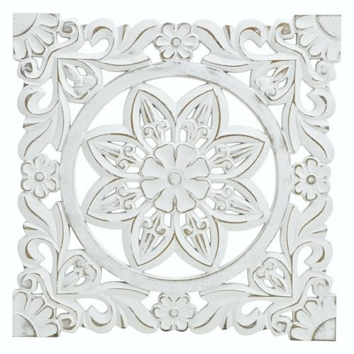 Meinposten Ornament Holzbild Wandornament Holz shabby weiß Landhaus Dekoration Mandala Deko (Ella (38x38 cm))