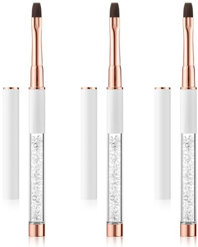 3Pcs Nail Art Brush, Oval UV Gel Nail Brush Nail Polish Brush Set with Rhinestone Handle Professional Nail Art Clean Up Brushes for Painting DIY and Cleaning Polish Mistake on the Cuticles