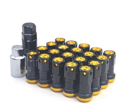 WTIXCRQ Radbolzen Radschraube Stahl Auto Tuning Auto Radmuttern Schloss Feststellradschrauben Radmuttern M12x1.5 M12x1.25 20Stk 44mm(Gold,M12x1.5)