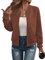RUISHH Femmes Manches Longues Blouson Jacquard Bombardier Décontracté Zippée Veste de Baseball Légère Marron XXL