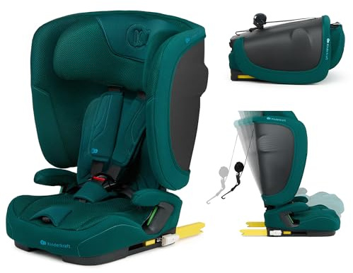 Kinderkraft FIX2GO Silla infantil i-size, 76-150 cm, base Isofix, Top Tether, sensores electrónicos, hasta aprox. 12 años, sistemas de seguridad, tapizados premium, reclinables, Verde