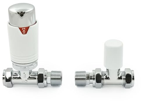 Thermostatic Radiator Valve Straight Heated Towel Rail TRV White & Chrome – Style (White & Chrome)