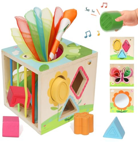 LZDMY Baby Toys 6 to 12 Months, Sensory Montessori Tissue Box Toys for 1 Year Old Girl Boy, Toddlers Educational Sorting Toy Wooden Activity Cube for 1 2 3 Year old, Babies 1st Birthday Gift